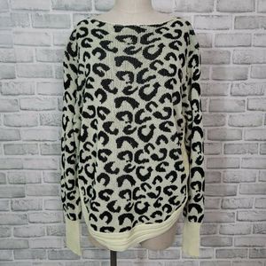 Maison Mascallier Womens S Knit Leopard Print Oversized‎ Sweater Round Hem